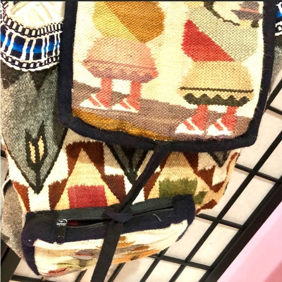 BACKPACK handmade Woven Wool native scene boheimian size16x16 preowned good cond - Picture 7 of 15
